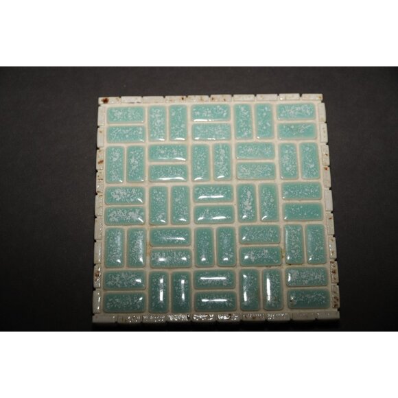 Vintage Handmade Mosaic Artistic Tile Turquoise White Brown Tiled Pieces Felt - Picture 1 of 4